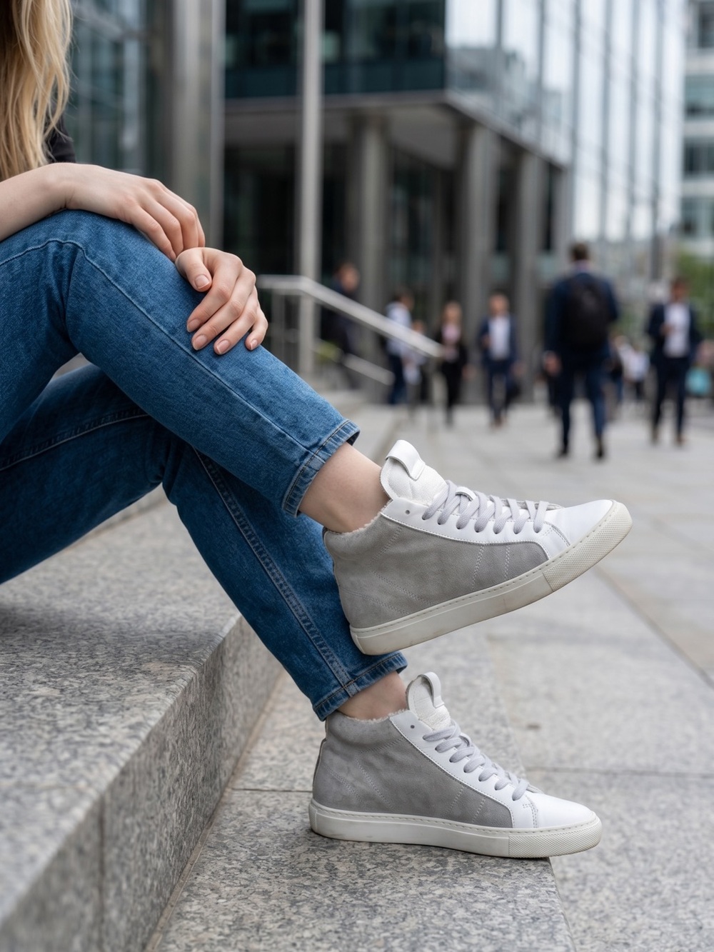 P448 Women's Casual High-Top Sneakers in Light Gray